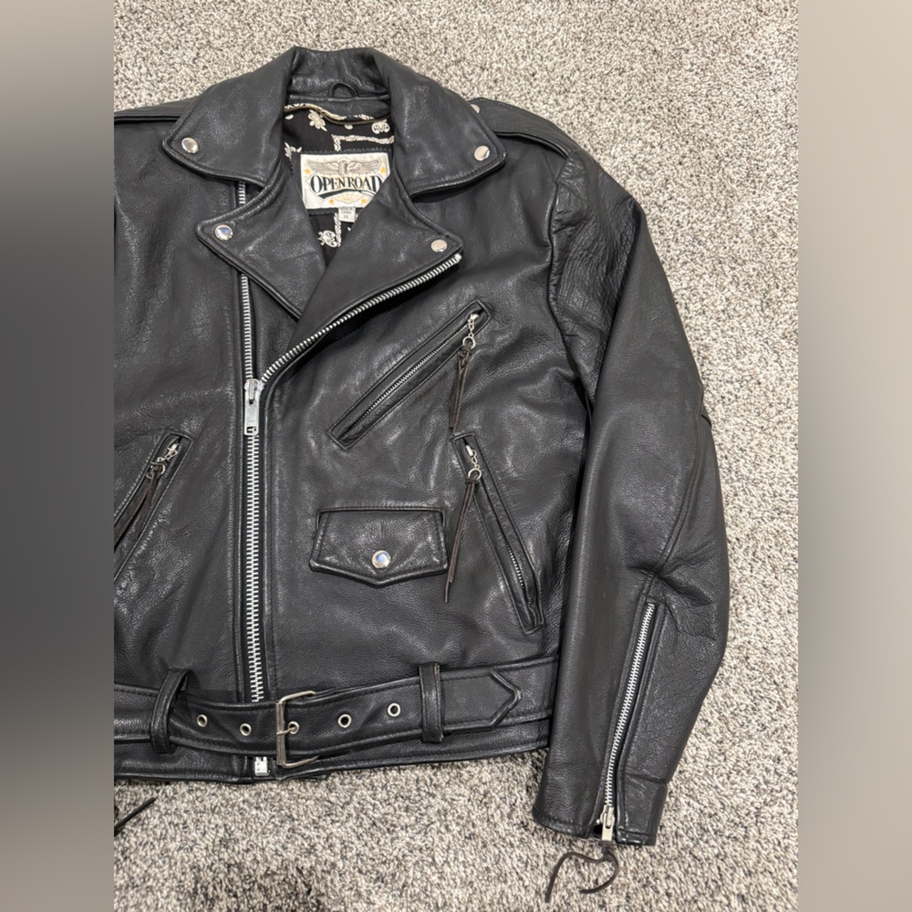 Vintage Open Road leather moto jacket, size men's XS - Picture 2 of 16